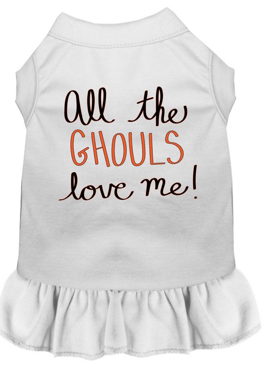 All the Ghouls Screen Print Dog Dress White Lg